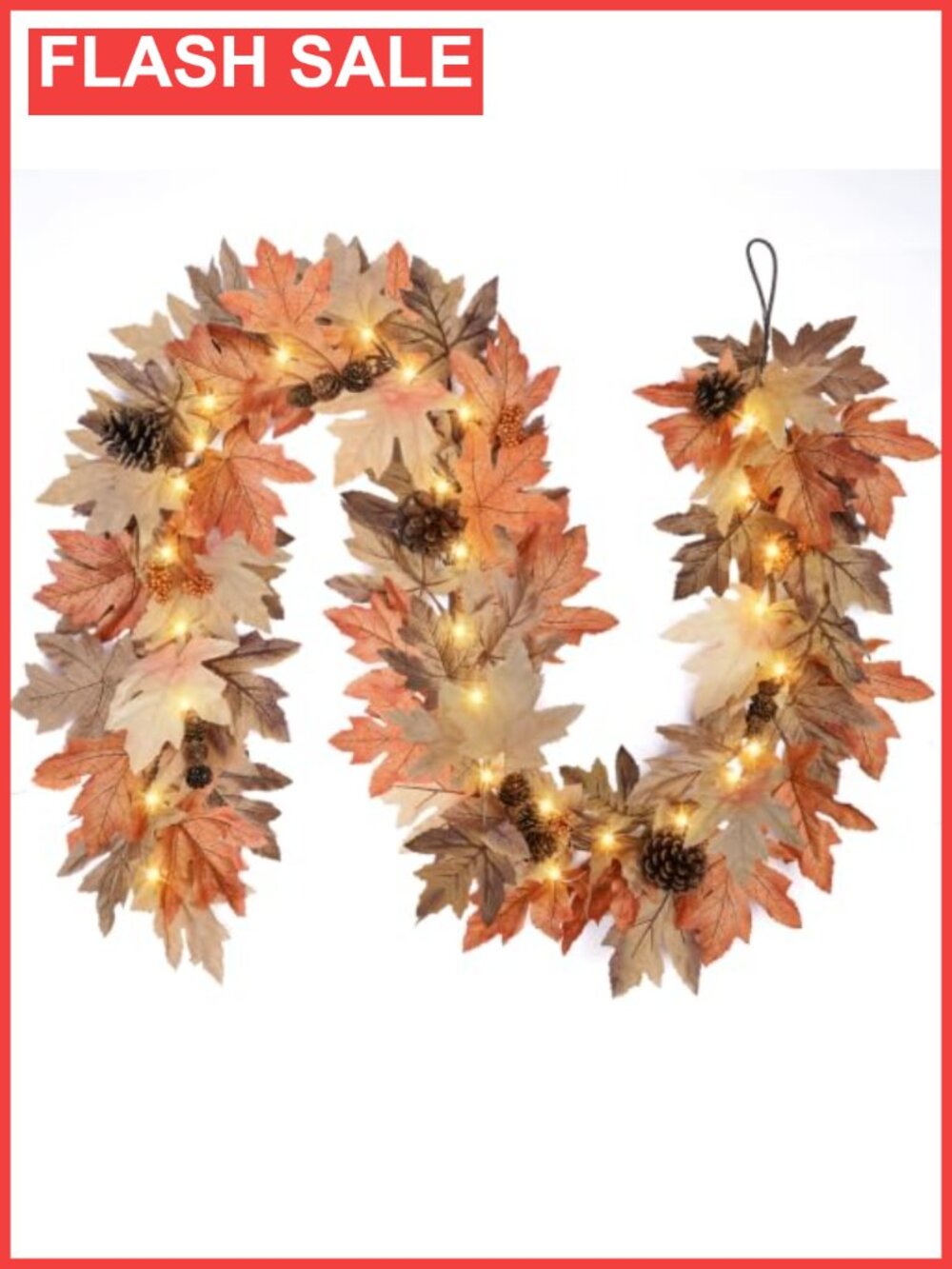 6 Ft Lighted Fall Garland with Timer 30 LED Thanksgiving Mantel Decor